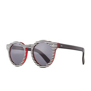 Illesteva Striped Black White & Red Round Sunglasses